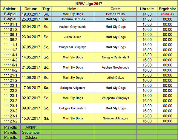 Spielplan MSD 2017 - 1. Team (NRW-Liga / 3. Liga)