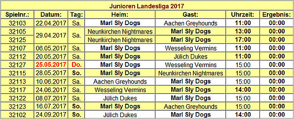 Spielplan MSD 2017 - Junirenteam (Landesliga)